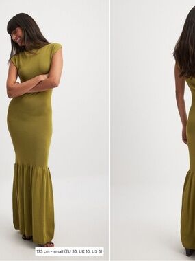 Na-Kd Green Knitted Frill Maxi Dress Size Small